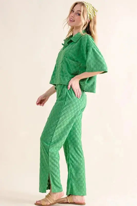 And The Why Brushed Texture Checker Board Pattern Casual Pants - Love Salve